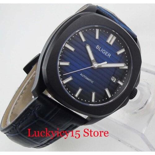 Luxury Fashion Blue Automatic Mens Watch PVD Watch Case Date Window 39mm Wristwatch