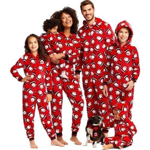 Family Christmas Pajamas 2021 Deer Adult Kid New Year Cotton Family Jumpsuit Pajamas Clothes Set Hooded Zipper Sweatshirt