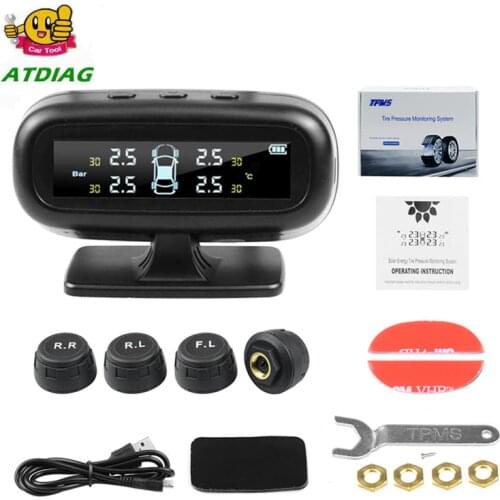 Solar TPMS Car Tire Pressure Alarm Monitor System 4 Wheel Internal External Tyre Sensor Temperature Alert free ship
