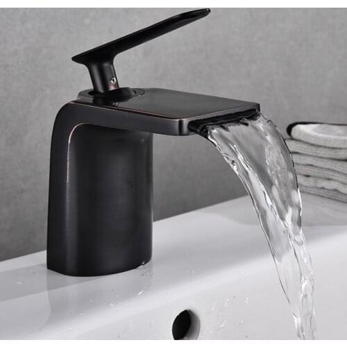 Black bathroom basin faucet Hollow shape bath Waterfall faucets single handle water mixer tap cold and hot water faucet mixer