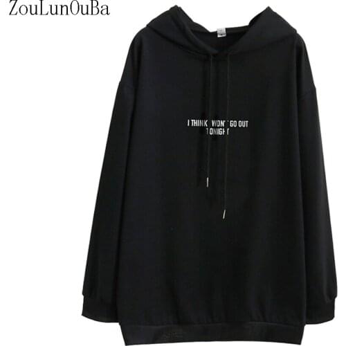 Zuolunouba 2020 Winter Plus Velvet Thick Korean Mid-length Women Sweatshirt Letter Printing Fashion Casual All-match Girl Hoodie