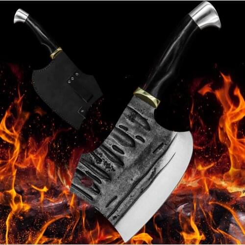 Cleaver Thickened Axe Knife Heavy Chop Bone Knife Butcher Bone Knife Chop Bone Machete with Wooden Handle Knife Covers case