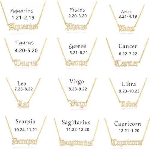 12 Constellation Zodiac Sign Necklaces Jewelry for Women Antique Style Designed Letter Taurus Necklaces Birthday Collier Choker