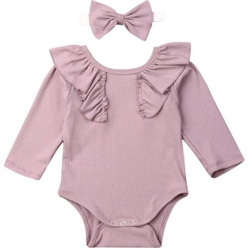 Baby Clothes Newborn Baby Girl 2PCS Autumn Clothes Set Ruffle Solid Long Sleeve Bodysuits Jumpsuit Outfit