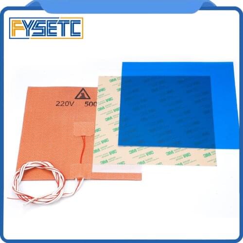 200*200*0.3mm Frosted Build Surface Blue Polyetherimide Cold PEI Sheet + 200X200mm 220V 500W Silicone Heater Pad For Prusa i3