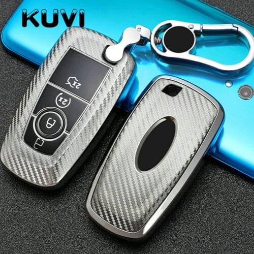 2020 Anti-fall Carbon fiber Car Key Cover Case For Ford Fusion Mondeo Mustang Edge Expedition EXplorer 2018 Auto Shel Keychain