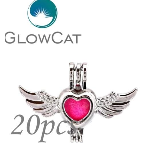 20x KK650 Silver Eagle Wings Heart Beads Cage Essential Oil Diffuser Aromatherapy Pearl Cage Locket Pendant Jewelry Making