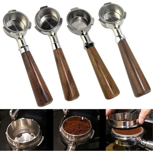 51MM Wood Handle Stainless Steel Bottomless Coffee Machine Filter Handle with Filter Basket for Delonghi Coffee Accessaries
