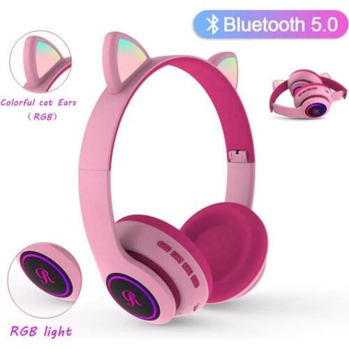 Cat Ear Wireless Earphones With Mic LED Hifi Music Stereo Bass Bluetooth Headphones Mobile Phone Girl Daughter Adults Kids Heads