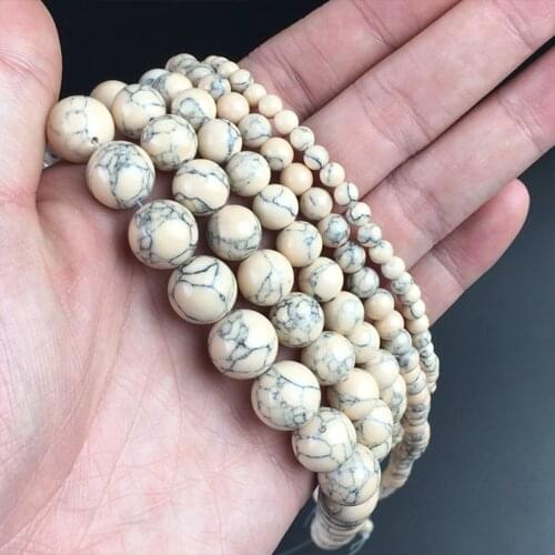 Synthetic Cream Turquoises Beads Round Loose Stone Bead For Jewelry Making DIY Bracelet Necklace Accessories 15'' 4/6/8/10/12mm
