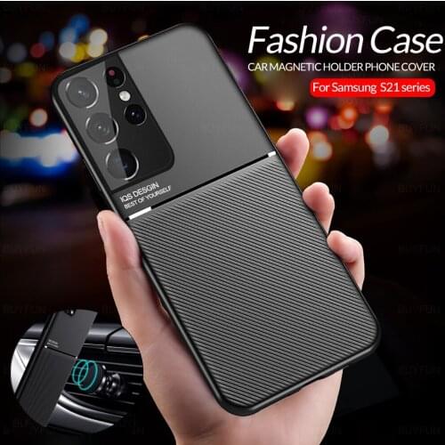Car Magnetic Holder Case For Samsung Galaxy S21 UItra S20 Plus Note 20 10 Lite S8 S9 S 21 8 9 Phone Cover Silicone Leather Coque