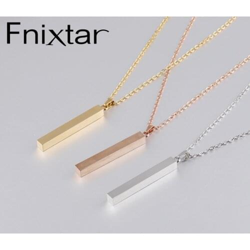 Fnixtar Mirror Polish Stainless Steel Square Bar DIY Custom Name Necklace Vertical Bar Necklace 10Piece/lot