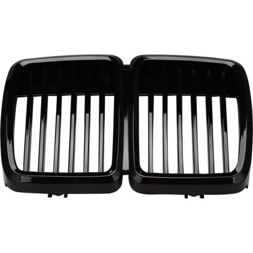 Pair Gloss Black Front Bumper Kidney Grille Grilles Replacement For-BMW E30 1982-1994 51131884350 51131916504