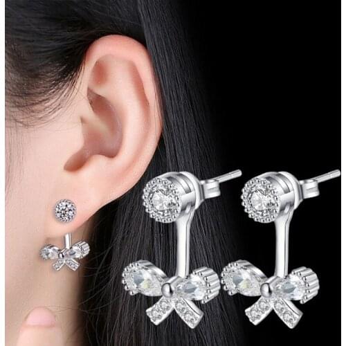 KOFSAC New Charm Silver 925 Earring Exquisite Crystal CZ Sweet Temperament Bowknot Earrings for Women Fine Ear Jewelry Brincos