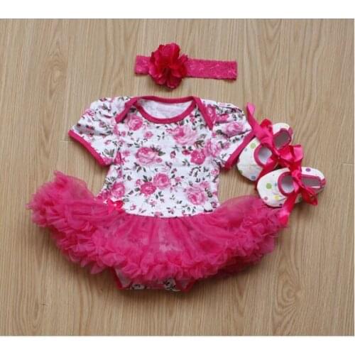 2020 Newborn Baby Girl Rompers Lace Dresses Rose Flower Jumpsuit+Shoes+Headband Outfits 3pcs Clothes Sets Babe Clothing