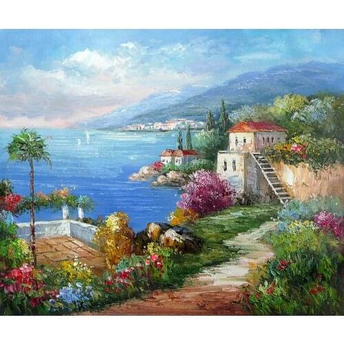 Beautiful Mediterranean Sea Painting for Hotel Wall Decoration Art Oil Painting Canvas A Palm Tree Grows No Framed High Quality