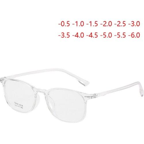TR90 Square Nearsighted Glasses With Degree Women Men Retro Clear Mirror Short-sighted Eyewear Transparent -0.5 -1.0 -1.5 To -6