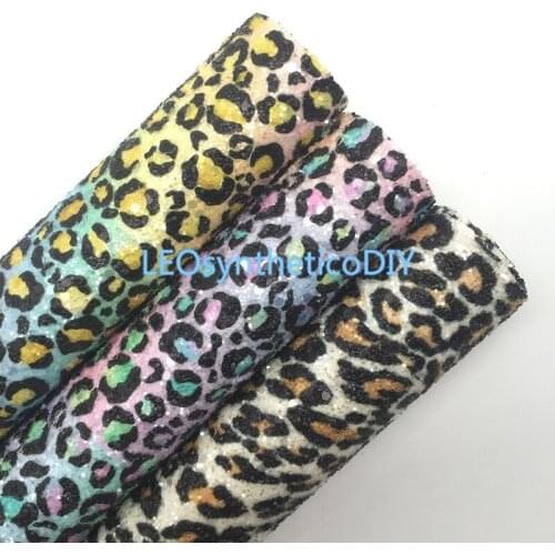 LEOsyntheticoDIY Rainbow Leopard Chunky Glitter Vinyl Fabric Sheet Felt Backing Synthetic Leather Faux Vinil DIY A4 SIZE 6S58A