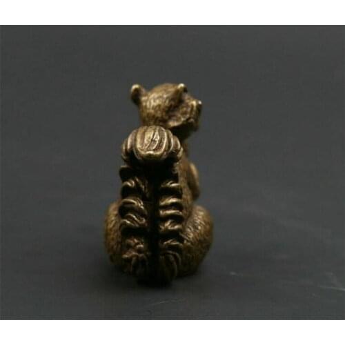 Copper Statue Curio Chinese Bronze Lovable Animal Squirrel Eat Pine Cone Small Statue