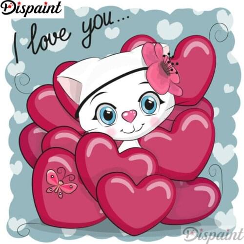 Dispaint Full Square/Round Drill 5D DIY Diamond Painting "Cat heart scenery" 3D Embroidery Cross Stitch 5D Home Decor A12626
