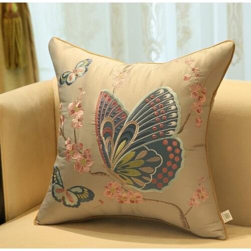 New Chinese Style Cushion Cover Butterfly Flower Embroidered Throw Pillow Cases Home Office Decoration High-grade Pillow Cover