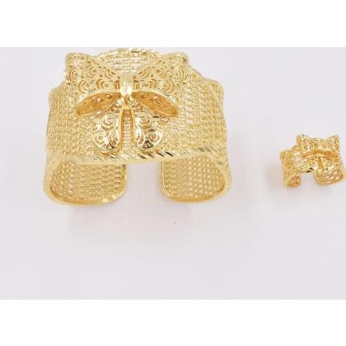 NEW High Quality Ltaly 750 Gold color Jewelry Set For Women african beads fashion BIG Bracelet Ring jewelry