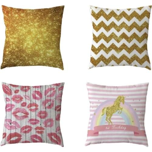 2019New Arrivals Luxury Gold Stripe Cushion Cover Square Love Horse Rainbow Home Bedroom Sofa Decoration Polyester Throw Pillows