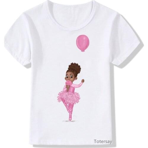 New Summer Tops for Girls Black Girls Ballet Dancer Print Tshirt Girls Clothes Pink Balloon Graphic T Shirts Camisetas