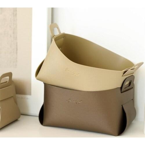 PU Leather Portable Organizer Basket Kitchen Folding Fruit Picnic Basket Bedroom Toy Storage Classic Basket Decoration