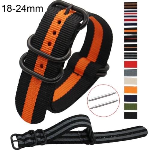 Nylon Strap 18mm 20mm 22mm 24mm Watch Band NATO Canvas Watchband with 5 Rings Black Metal Buckle Replace Wristbands