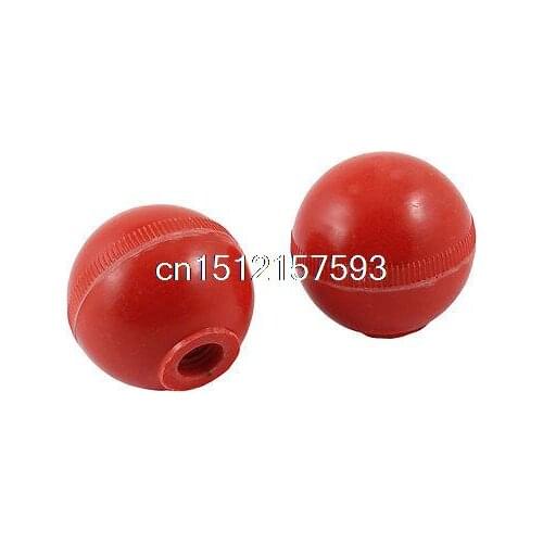 Machine Handle 10mm Threaded 34.5mm Dia Red Plastic Ball Knobs 2 Pcs