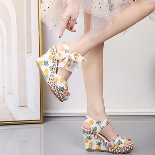 Women Sandals Dot Bowknot Design Platform Wedge Female Casual High Increas Shoes Ladies Fashion Ankle Strap Open Toe Sandals