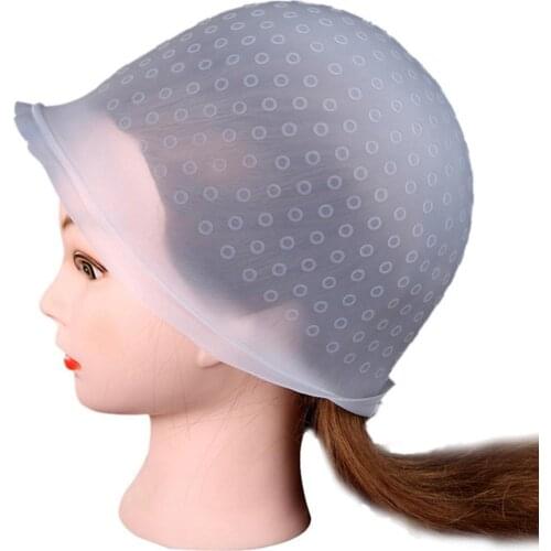 Professional Silicone Reusable Hair Colouring Highlighting Dye Cap Frosting Tipping with needle Transparent Hair Dyeing Cap Tool