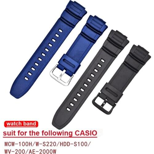 Silicone Watch Band for Casio MCW-100H/110H/W-S220/HDD-S100 WV-200/AE-2000/2100 Resin Strap 16mm Watch Accessories