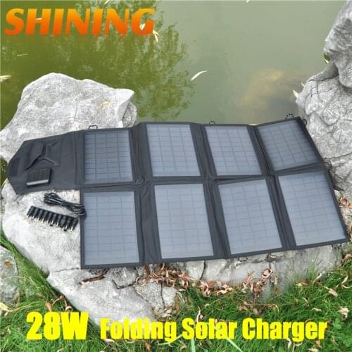 28W 18V Folding Foldable Solar Panel Sun Charger Bag, 5V & 18V Double Output Solar Mobile 12V Battery MP3/4 Camera PDA Charger