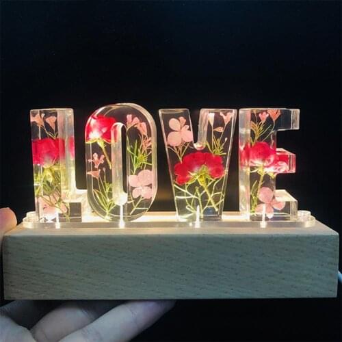 Eternal Flower USB Power Led Night Light LOVE Letter LED Dried Personalized Floral Rose Lamp Wedding Party Anniversary Decor