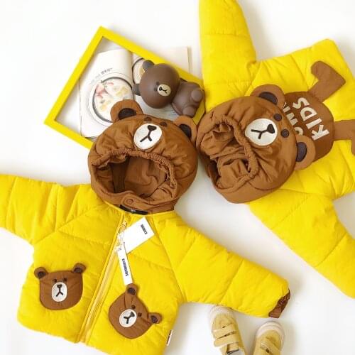 Tonytaobaby Winter New Boys and Girls' Childrens Clothing Bear Cotton Jacket Winter Hooded Embroidery Kids Winter Jacket