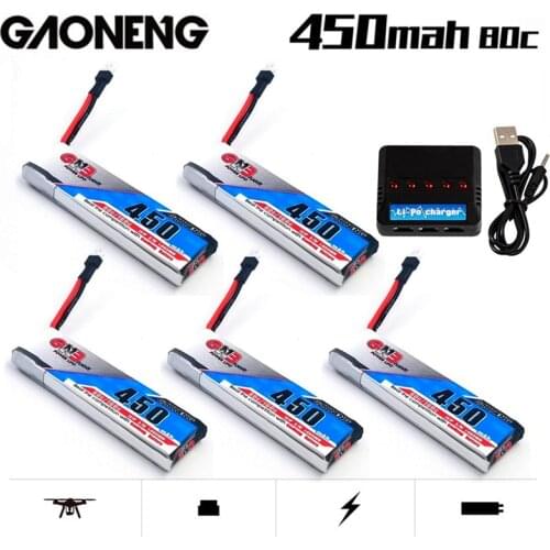 Gaoneng GNB 450mAh 1S 3.7V 1S 80C/160C HV Lipo Battery Charger Set For RC Helicopter Quadcopter FPV Racing Drone Parts