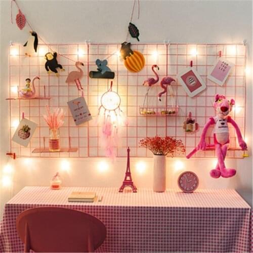 Nordic Iron Grid Wall Art Decoration Shelf Home Decor Bedroom Photos Frame Postcards Mesh Display Storage Organizer Racks Holder