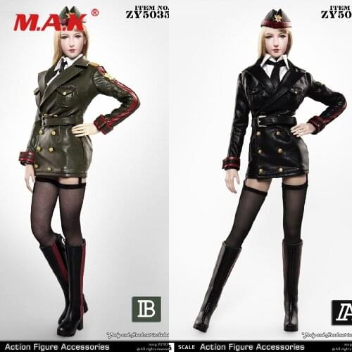 ZY5035 In Stock 1/6 Scale Female Black Womens Military Uniform Leather with Head Sculpt Carved Accessory Model for Fans GIfts