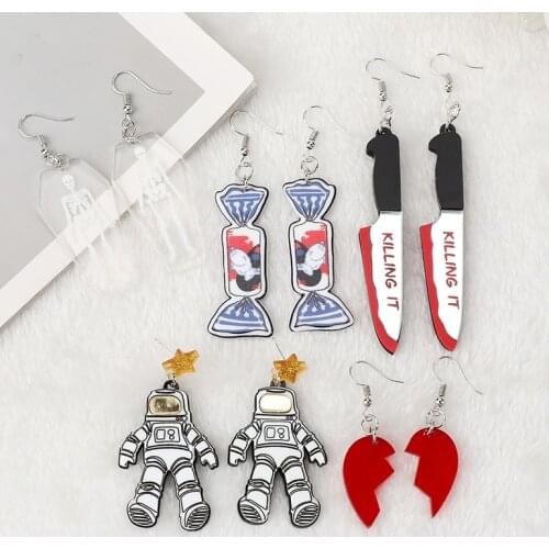 1Pair Knife Astronaut Acrylic Drop Earrings For Women Girls Candy Heart Dangle Earrings Fashion Jewelry