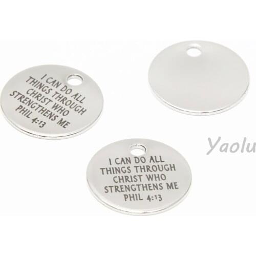 10pcs/lot Religious Stainless Steel charm I can do all things through Christ Phil 4:13 message Charm pendant 20mm