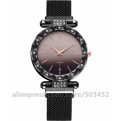 100pcs/lot YOLAKO Megnetic Watches Rhinestone Fashion Mesh Gift Bracelet Dress Relogio Feminino Student Clock Ladies Watches