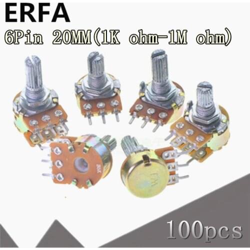 100pcs WH148 B1K B2K B5K B10K B20K B50K B100K B500K 6Pin 20mm Amplifier Dual Stereo Potentiometer 1K 2K 5K 10K 50K 100K 500K