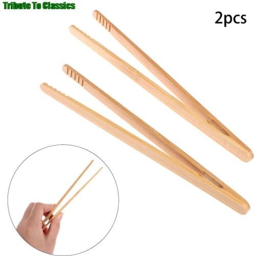 2Pcs Bamboo Tongs Wood Food Toast Salad Tongs Toaster Bacon Sugar Ice Tea Tong Clip For Cooking Baking Barbecue Tools