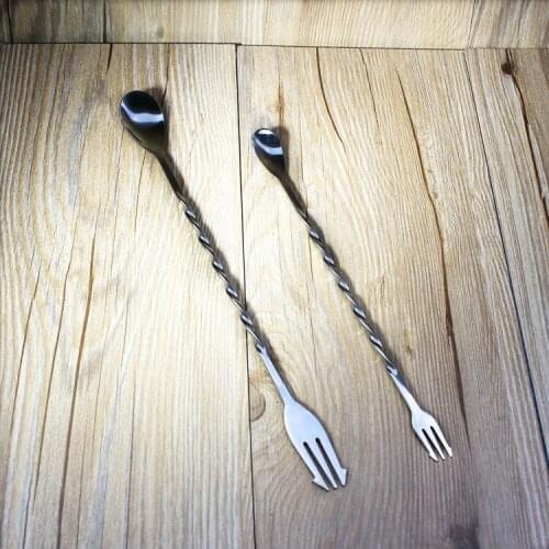 2pcs stainless steel long handle spoon cocktail coffee tea spoon with fork, stir bar