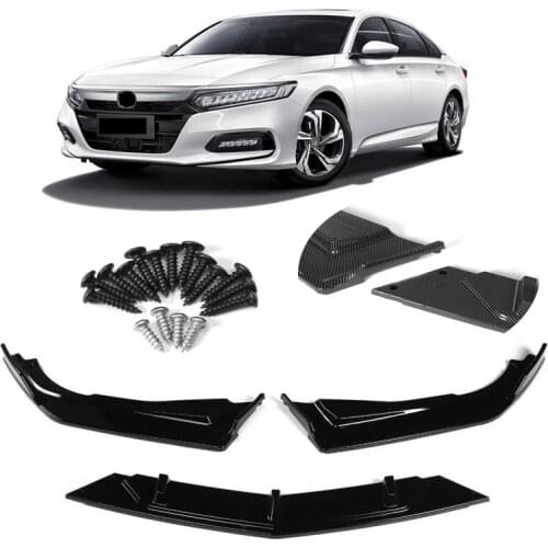 3Pcs Glossy Black/Carbon Fiber Car Front Bumper Lip Splitter Lip Diffuser Spoiler Protector Cover For Honda Accord 2018-2020