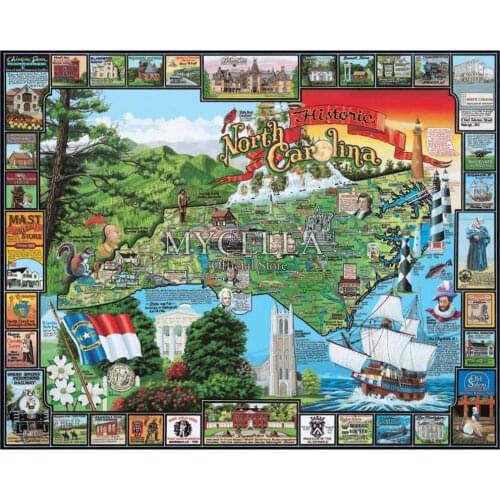 5D Diy Diamond Painting Maps History Diamond Mosaic Historic North Carolina Diamond Embroidery Full Needlework Home Decor Gift