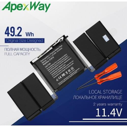 Apexway 11.4V 4314mah A1819 Laptop Battery for Apple Macbook Pro 13'' Touch Bar A1706 2016year With Tools Screwdriver Battery
