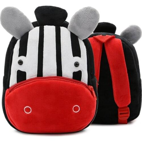 Children School Backpack Cartoon Zebra Design Comfortable Soft Plush Material For Toddler Baby Kindergarten Kids Snacks Bag